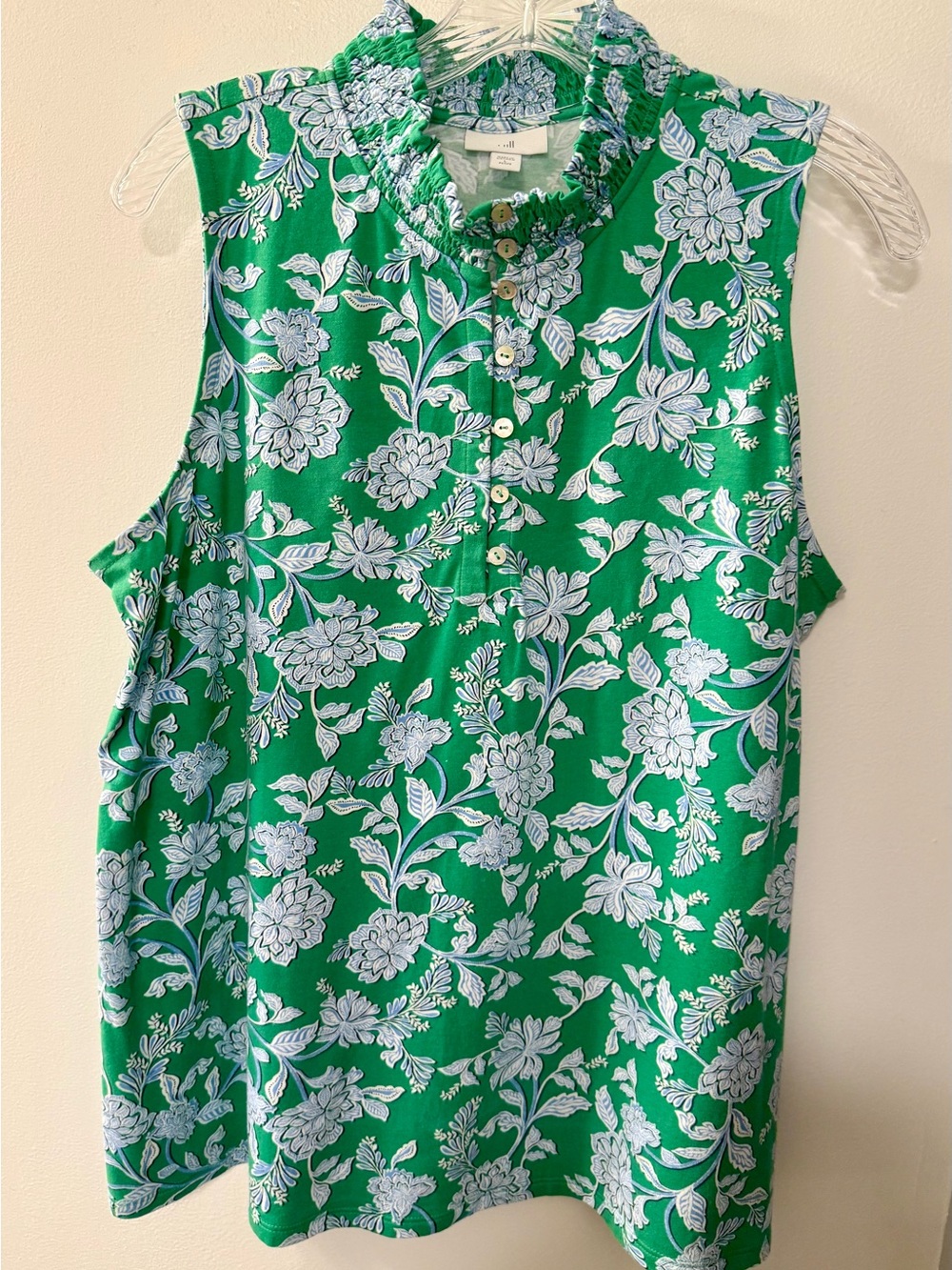 J. Jill Green Sleeveless Floral Button-Neck Blouse